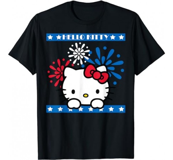 Hello Kitty Fireworks 4th of July Red White Blue Americana T-Shirt Hello Kitty Fireworks 4th of July Red White Blue Americana T-Shirt